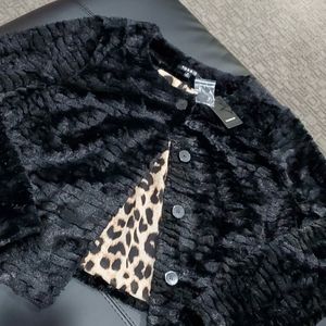 Torrid Faux Fur Black Jacket With Leopard Lining